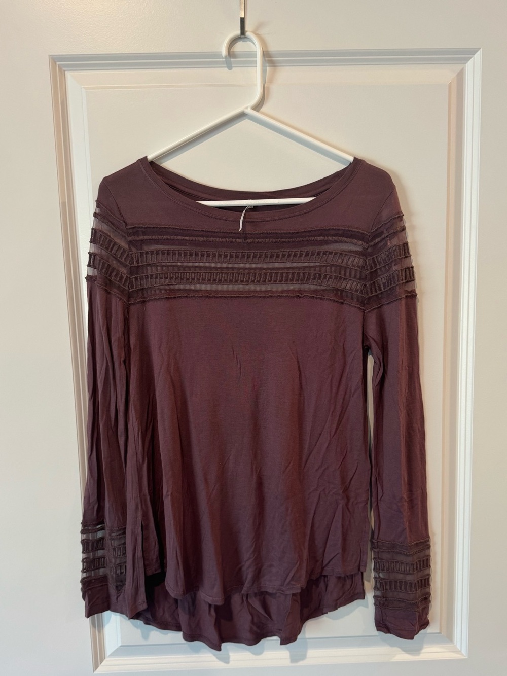 Free People Long Sleeve Crochet Trim Top - Plum